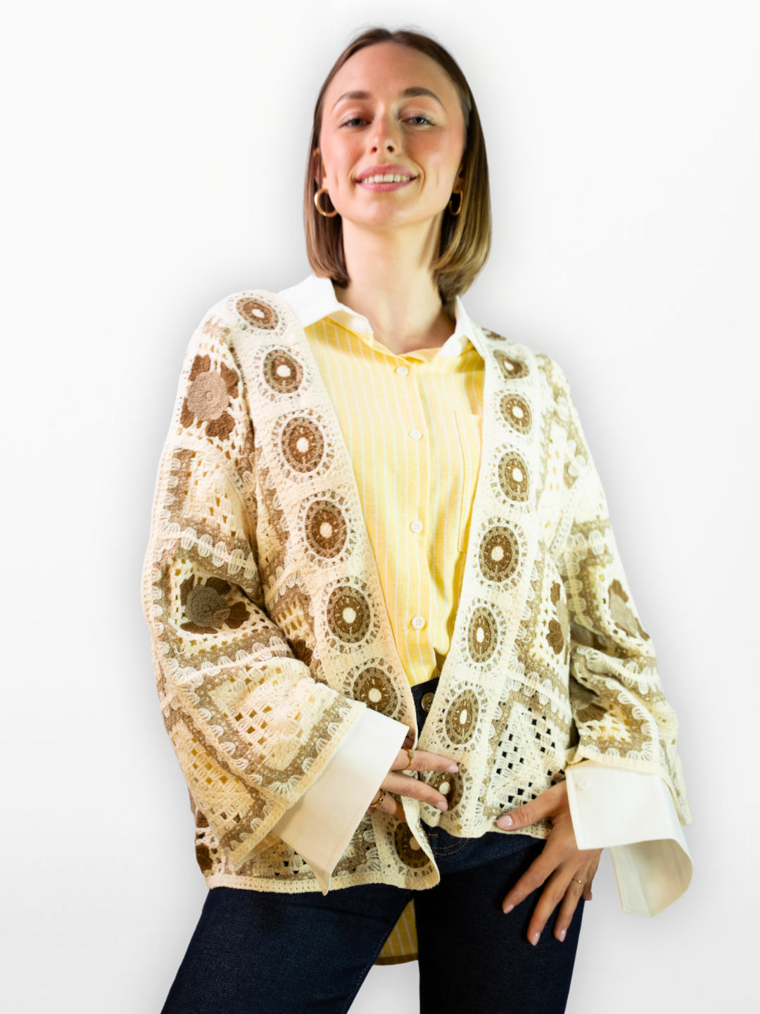 Elinembine Haakvest Beige & Camel Geometrische Motieven Oversized