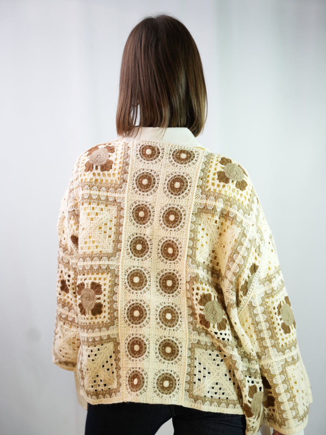 Elinembine Haakvest Beige & Camel Geometrische Motieven Oversized
