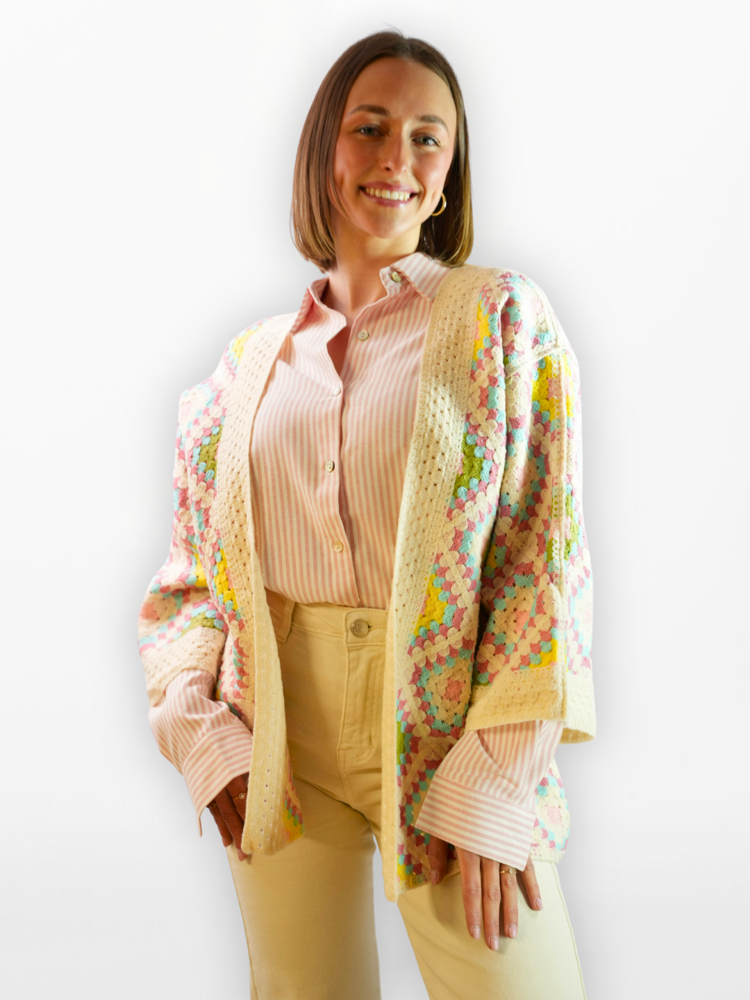 Manchester Vest Haakwerk Veelkleurig Pastel Oversized