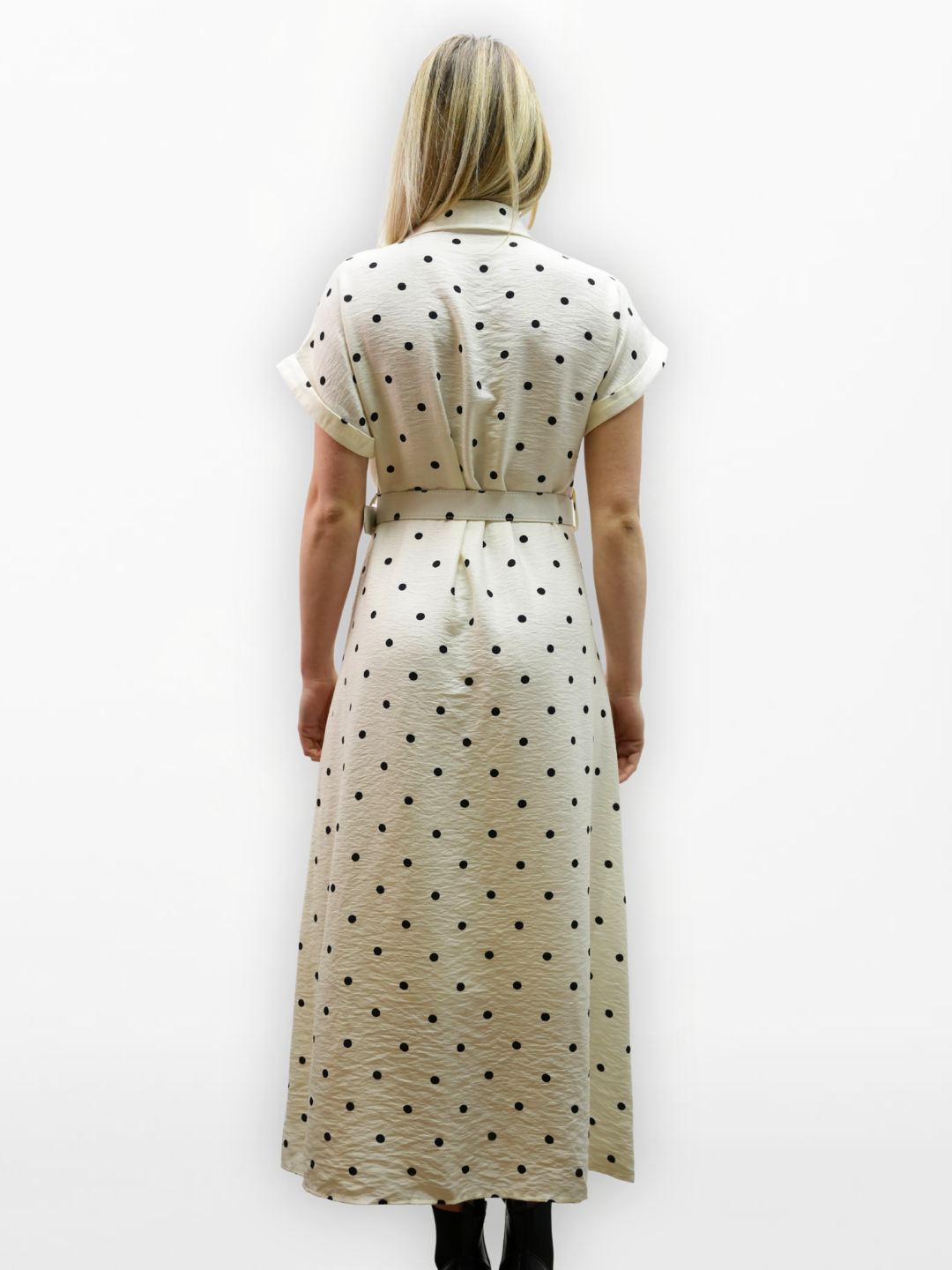 Maxi-Hemdblusenkleid mit Polka-Dots und Gürtel