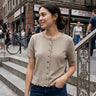 Cardigan en Maille à Manches Courtes et Boutons - OLIVE