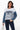 Pull Femme Rayé à Manches Effet Denim et Inscription LA - Marine