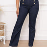 Jean Femme Grande Taille Évasé à Taille Haute avec Boutons Décoratifs - Noir