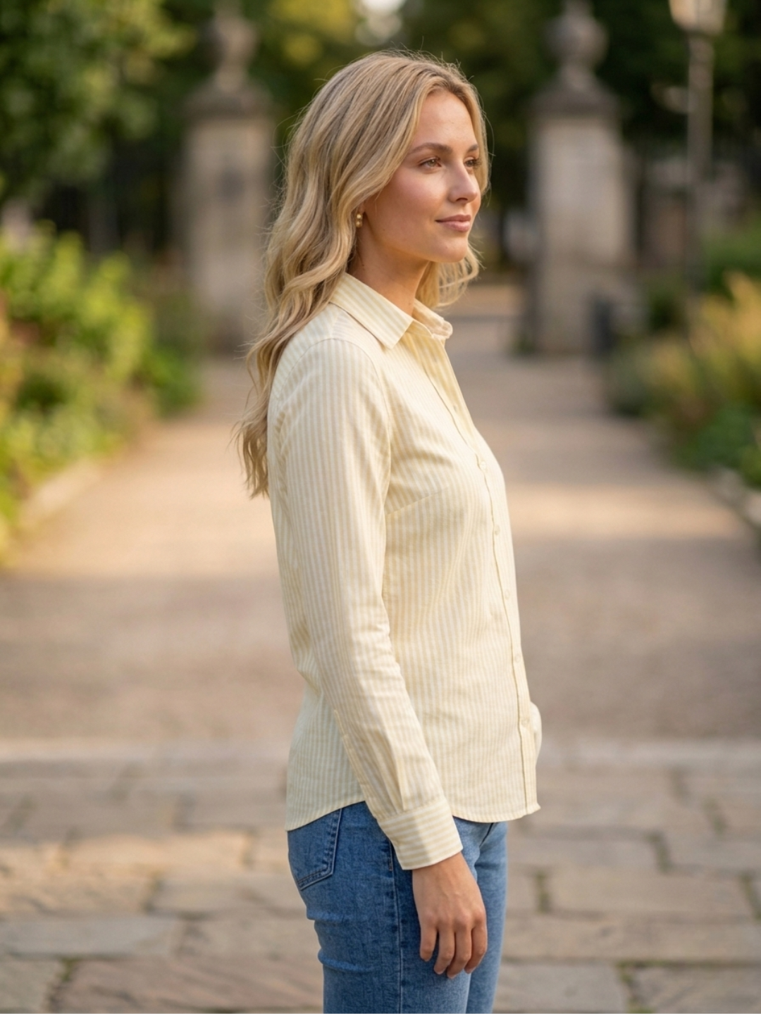 Chemise Rayée Jaune Pâle Col Classique & Manches Longues