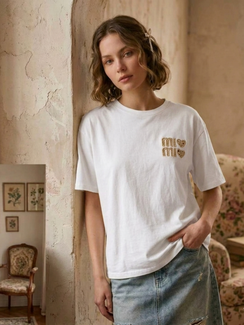 T-Shirt Jaune Oversize Broderie Mimi & Cœurs