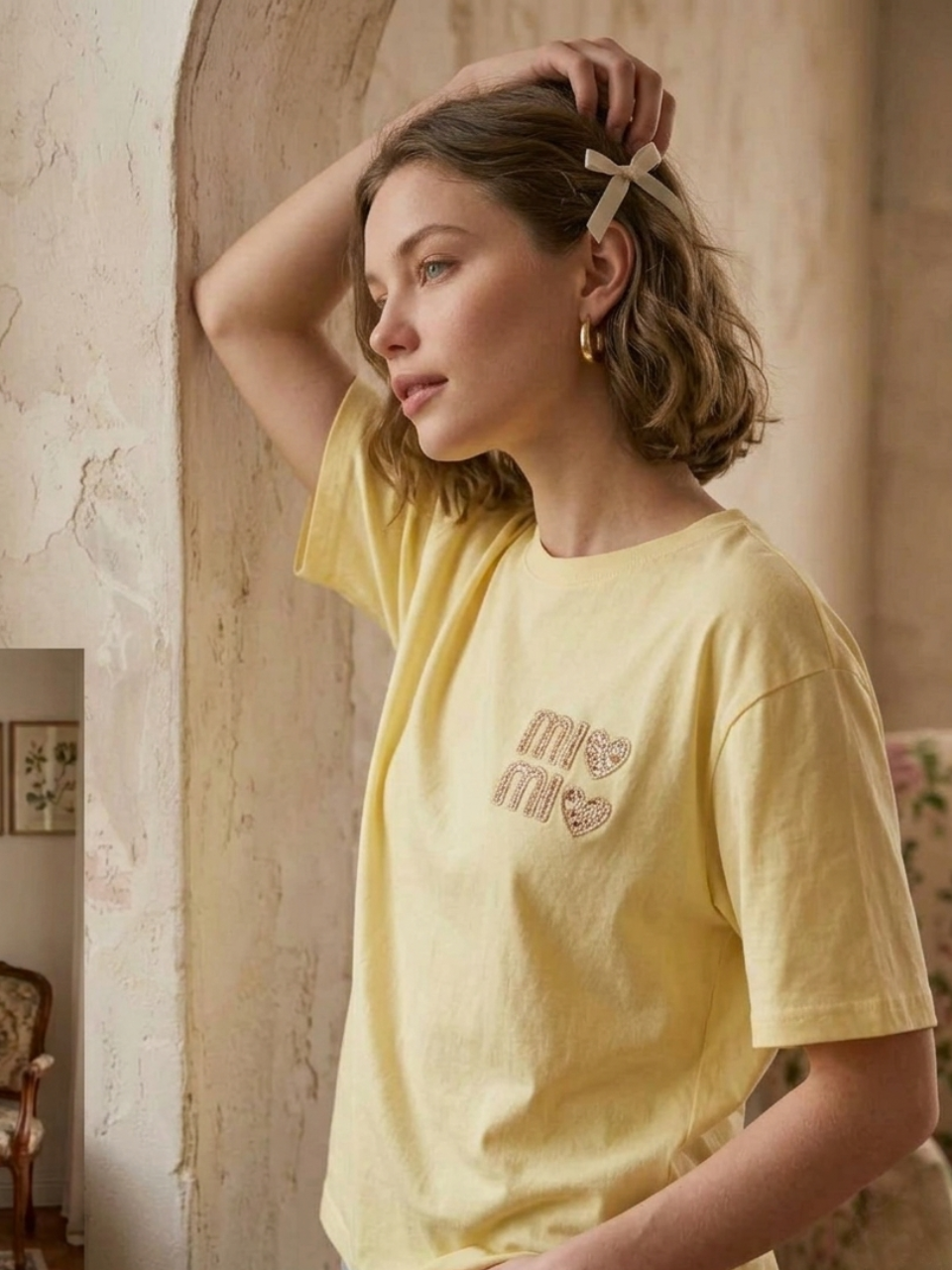 T-Shirt Jaune Oversize Broderie Mimi & Cœurs