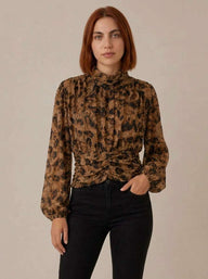 Blouse tendance à imprimé léopard – Camel