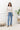 Pantalon Femme Taille Haute Coupe Droite à Boutons Dorés - Bleu Jean