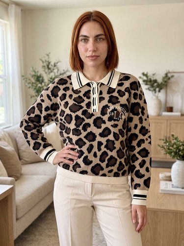 Pull polo imprimé léopard – Taupe