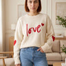 Pull doux à inscription Love et cœurs – Beige