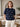 Dames-top van gebreid materiaal met stippen en korte mouwen - Marineblauw