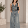 Combinaison-pantalon boutonnée avec ceinture – Bleu jean