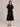Langes Damenkleid aus zwei Materialien mit Tüllrock – Schwarz
